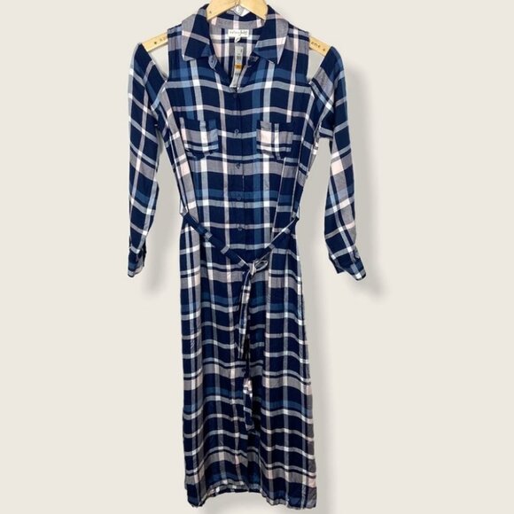 NWT Maison Jules Plaid Cold-Shoulder Midi Dress Blue‎ Size Small New With Tags S - Picture 3 of 16
